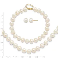 Two-strand pearl necklace with matching pearl stud earrings, displayed against a measurement grid showing the necklace is approximately 18 inches long.