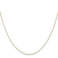 A thin gold chain necklace with a delicate box link design, displayed against a white background.