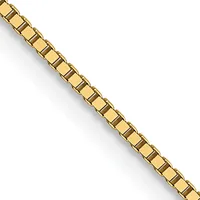 A gold-toned box chain bracelet with square links displayed diagonally against a white background.
