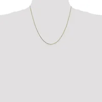 A thin gold chain necklace displayed on a mannequin bust against a white background.