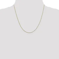 A thin gold-toned chain necklace displayed on a mannequin bust against a white background.