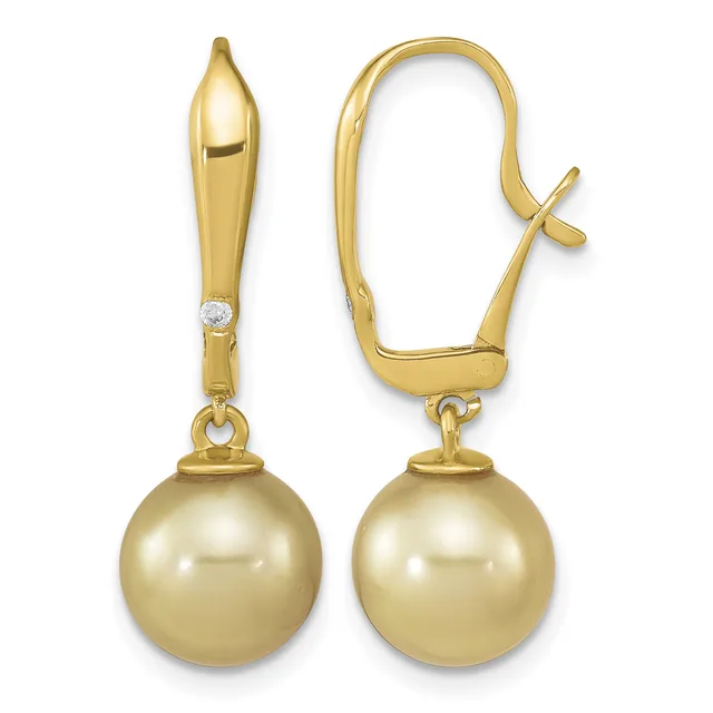 A pair of gold drop earrings with polished spherical pendants and matching lever backs, each featuring a small diamond accent on the upper post.