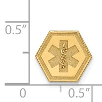 Gold hexagonal charm with a Star of Life medical symbol in the center, shown next to a ruler indicating approximately 0.5 inches in width.