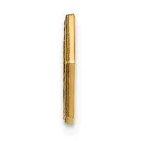 A gold-toned cylindrical bangle bracelet with textured surface detail, shown vertically against a white background.
