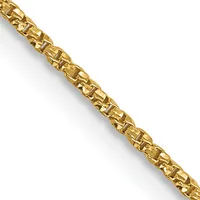 Gold-colored chain bracelet with rectangular linked segments displayed diagonally against a white background.