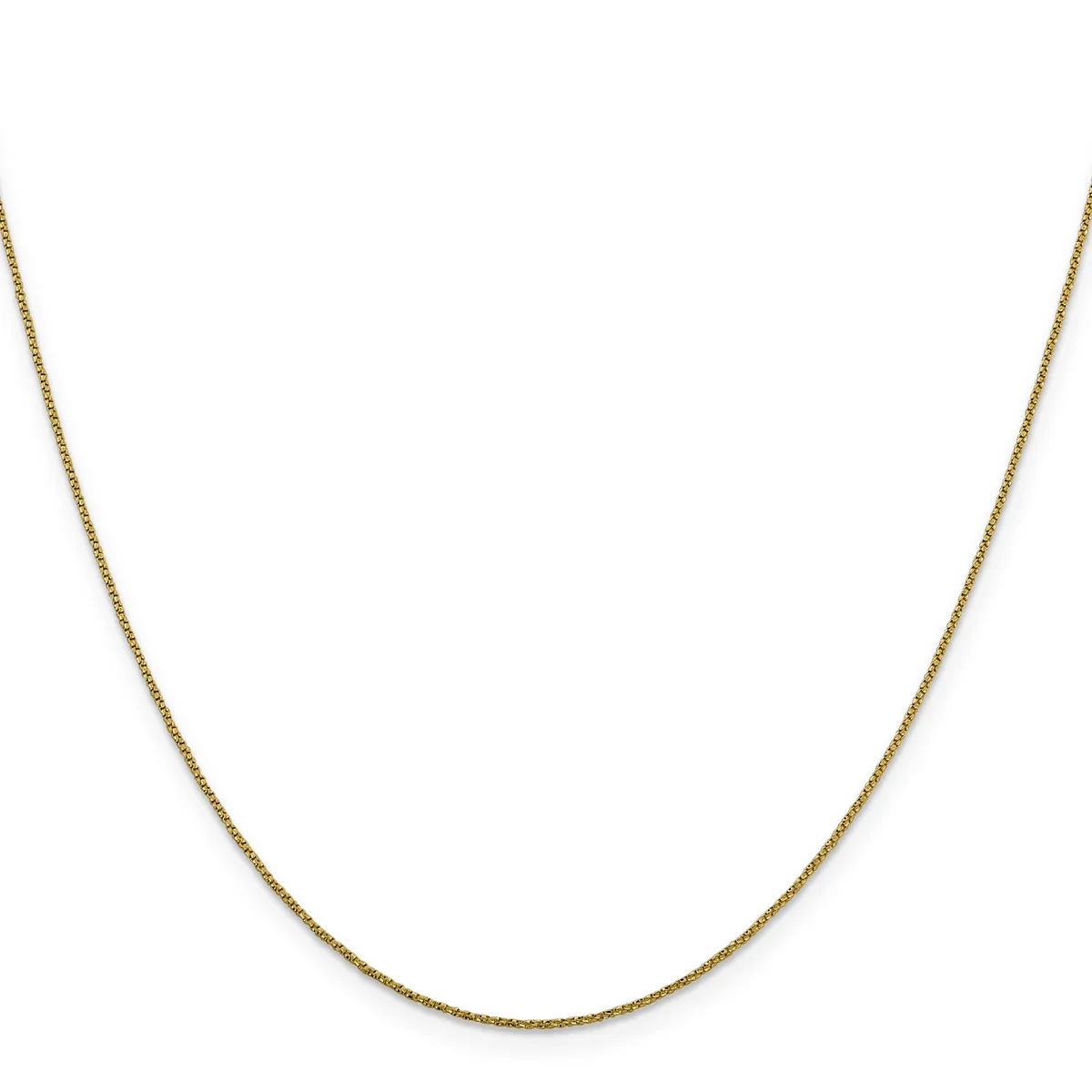 A thin gold chain necklace with a small link pattern, displayed against a white background.