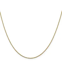 A thin gold chain necklace with a small link pattern, displayed against a white background.