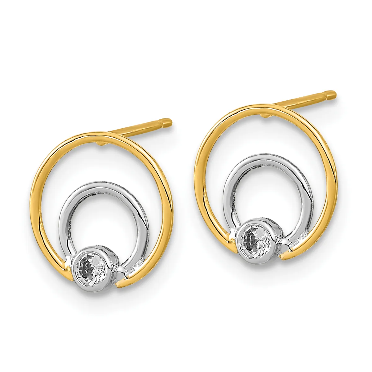 A pair of two-tone gold and silver oval earrings with textured diamond-cut beads suspended at the bottom, shown against a white background.