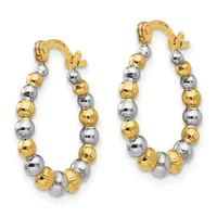 Pair of two-tone gold and silver beaded hoop earrings with alternating textured spheres, displayed against a white background.