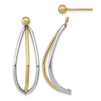 Two-tone gold and silver oval drop earrings with stud posts, shown as a pair with one earring displayed separately at top right.