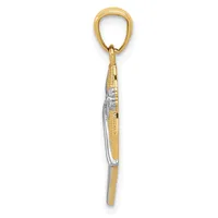 A two-tone gold and silver pendant charm featuring a textured rectangular drop with an oval loop at the top.