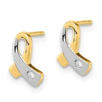 A pair of two-tone gold drop earrings with white diamond accents and post backs, displayed against a white background.