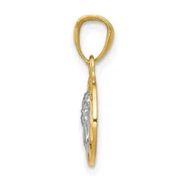 A two-tone gold pendant charm featuring an oval bail loop at the top and an elongated teardrop-shaped design with textured white metal detailing on the lower portion.