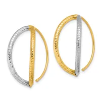 Two two-tone hoop earrings with textured yellow gold outer curves and polished white metal inner bars, displayed side by side.