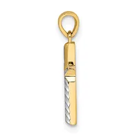 A two-tone gold pendant charm featuring a polished yellow gold cylindrical body with a twisted white gold center band and a loop bail at the top.