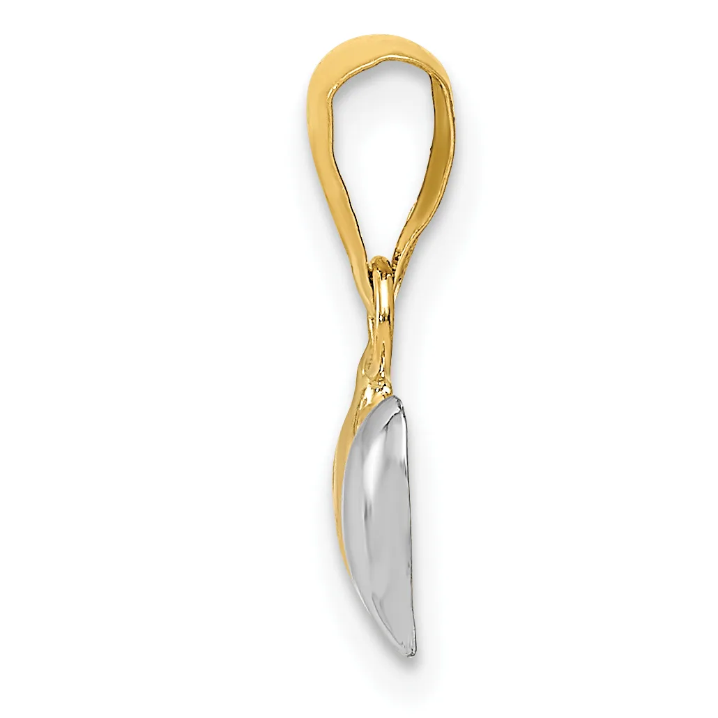 A two-tone pendant charm featuring a gold-colored loop at the top connected to a silver-colored polished stone or crystal in an elongated teardrop shape.