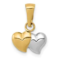 A two-tone gold and silver heart pendant with a polished finish, featuring a gold bail at the top for hanging on a chain.
