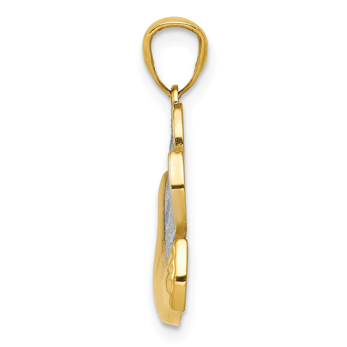 A gold pendant with an oval loop at top and a teardrop-shaped stone setting hanging from a decorative bail, shown against a white background.