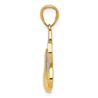 A gold pendant with an oval loop at top and a teardrop-shaped stone setting hanging from a decorative bail, shown against a white background.