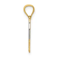 A teardrop-shaped pendant with a gold-colored loop at the top and a silver-toned stem extending downward, ending in a small gold-colored ball detail.