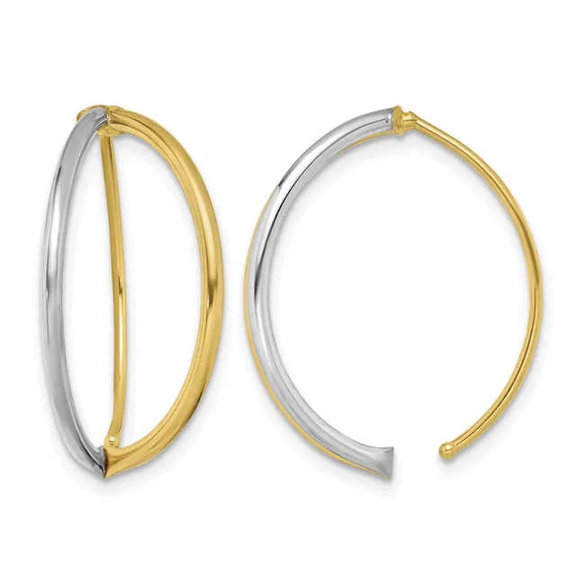 Two oval bangle bracelets with two-tone design featuring polished yellow gold inner surfaces and brushed silver outer surfaces.