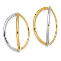 Two pairs of oval hoop earrings in two-tone gold and silver metal, displayed side by side.