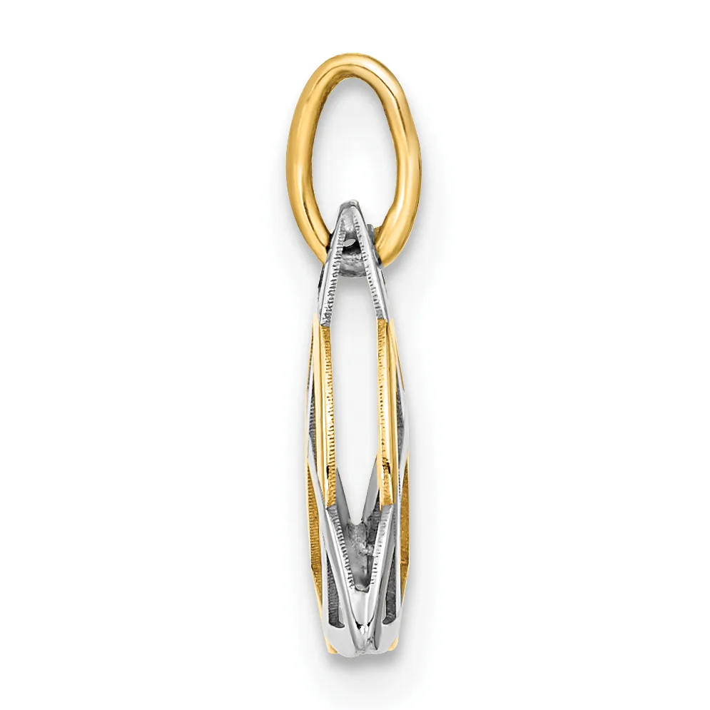 Two-tone gold and silver oval hoop earring with textured ridged design, shown from front view.