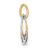 Two-tone gold and silver oval hoop earring with textured ridged design, shown from front view.