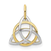 A two-tone gold and silver interlocking triangle pendant with a polished finish and a small loop bail at the top.