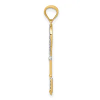 A long narrow gold-toned metal stake with a loop handle at the top and a pointed tip at the bottom, with a measuring scale printed along its length.