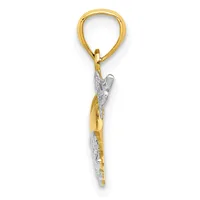 A two-tone gold and silver decorative pendant charm featuring an angel or winged figure, suspended from a gold loop bail.