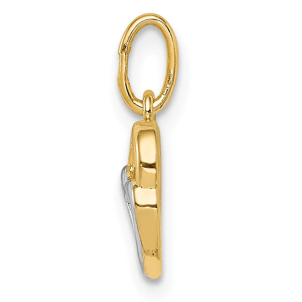 Gold-colored metal charm pendant with an oval loop attachment, featuring a polished finish and a small stamped hallmark on the side.