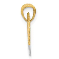 A gold-colored walking stick handle with an ornate loop at the top and a wooden shaft decorated with small floral designs, shown against a white background.