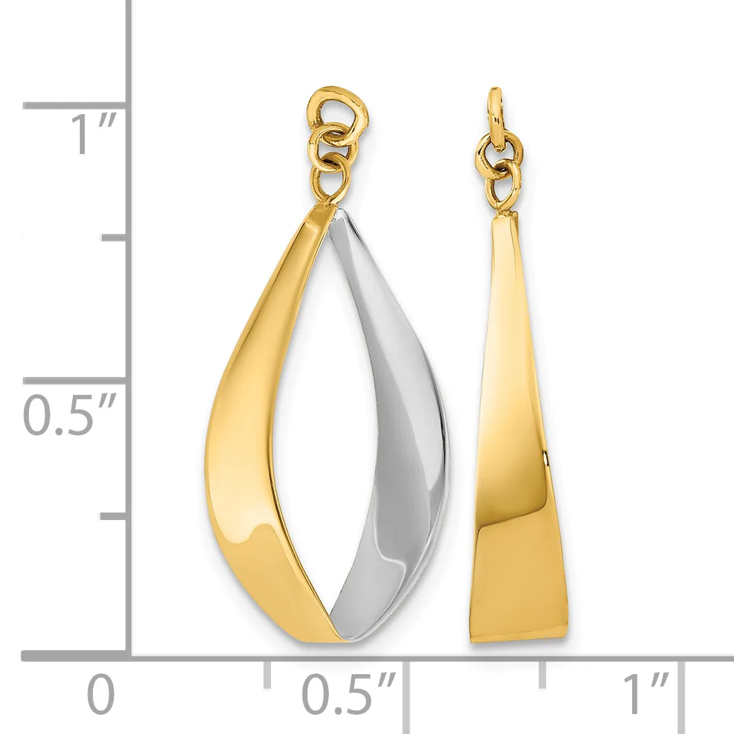 Two gold and silver metal pendants with loops displayed next to a ruler showing measurements up to one inch.