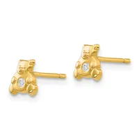 Pair of gold teddy bear stud earrings with small diamond accents in the center of each bear, shown from the front.