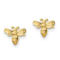 Two gold bee-shaped stud earrings with detailed wings and segmented bodies, shown from the front.