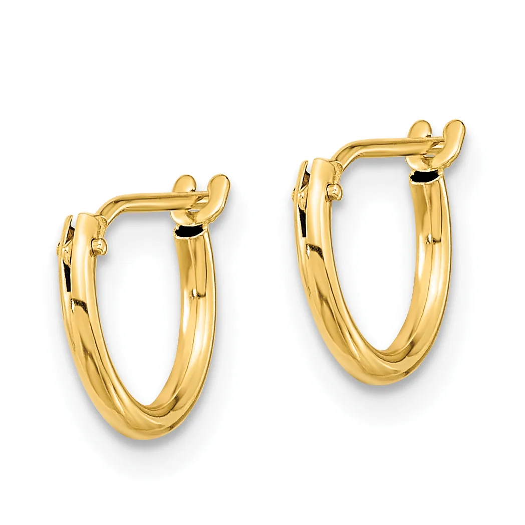 A pair of polished gold hoop earrings with a twisted texture, displayed against a white background.
