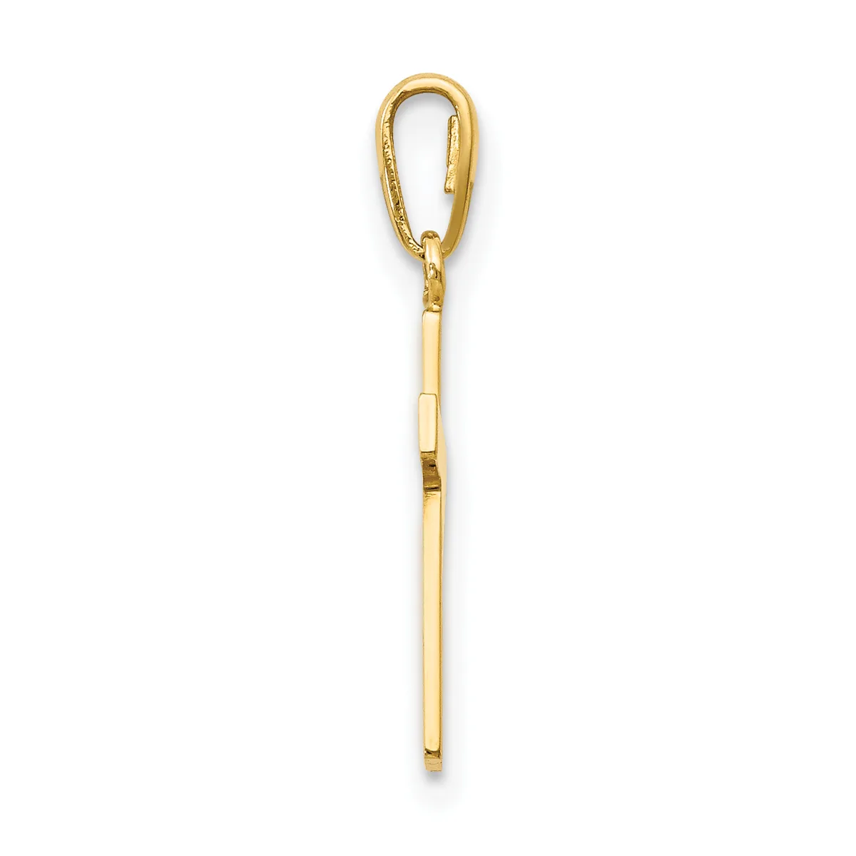 A gold carabiner clip with an attached cylindrical pendant on a white background.