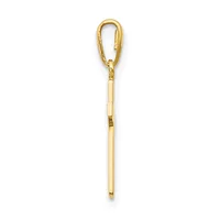 A gold carabiner clip with an attached cylindrical pendant on a white background.