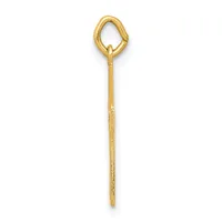 A long, thin gold pendant with a textured shaft and an oval loop at the top for threading through a chain.