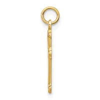 A gold pendant charm consisting of a round loop at the top connected to a long rectangular bar with a textured hammered finish.