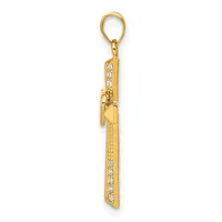 Gold pendant charm with cubic zirconia stones set along the length, featuring a loop at the top for attachment to a chain or keyring.
