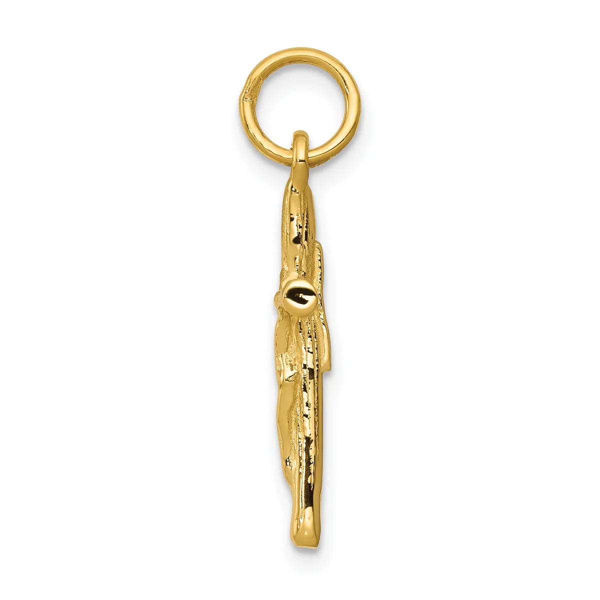 A gold-toned metal keychain pendant depicting a detailed lobster charm suspended from a split ring at the top.