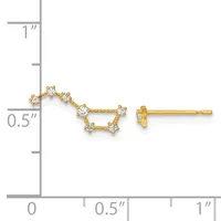 Gold open star outline stud earrings with cubic zirconia accents, shown on a measurement scale indicating approximately 0.5 inches in length.