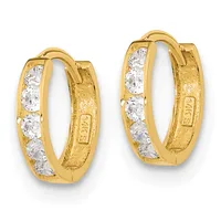 A pair of gold hoop earrings with textured surfaces and channel-set cubic zirconia stones alternating around the front, displayed against a white background.