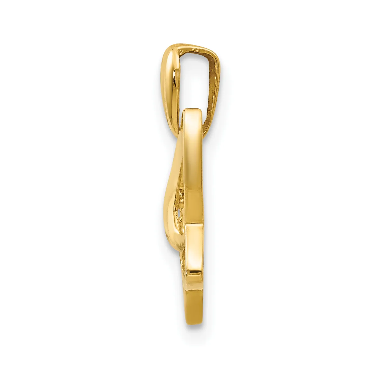 A gold-toned elongated pendant with a polished finish and a looped bail at the top, shown against a white background.