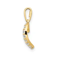 Gold curved pendant with diamond accents and a gold bail loop, shown suspended against a white background.
