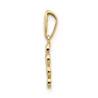 A gold-toned metal keychain with an elongated loop handle at the top and a segmented cylindrical body hanging below it.