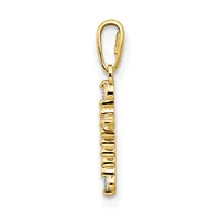 Gold-toned metal keychain charm with a carabiner clip at the top and cylindrical barrel-shaped body with horizontal ridged texture.