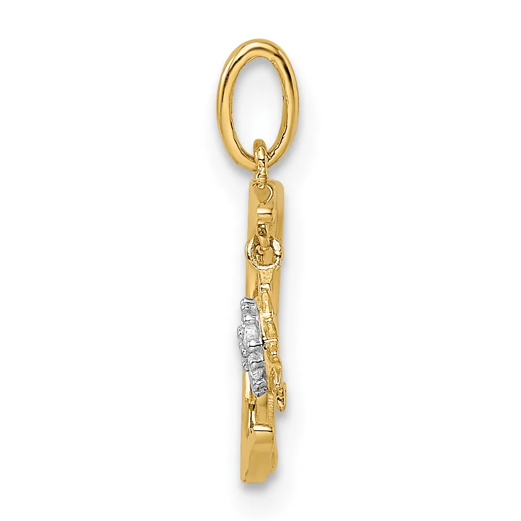 Gold pendant with oval loop top and rectangular charm featuring diamond accents, shown hanging vertically against white background.